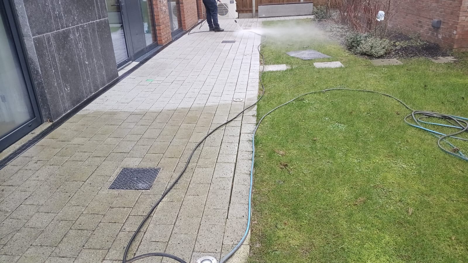 Clean driveway after BrightView power washing